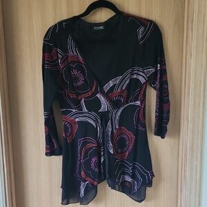 New York & Company Black and Red Floral Blouse